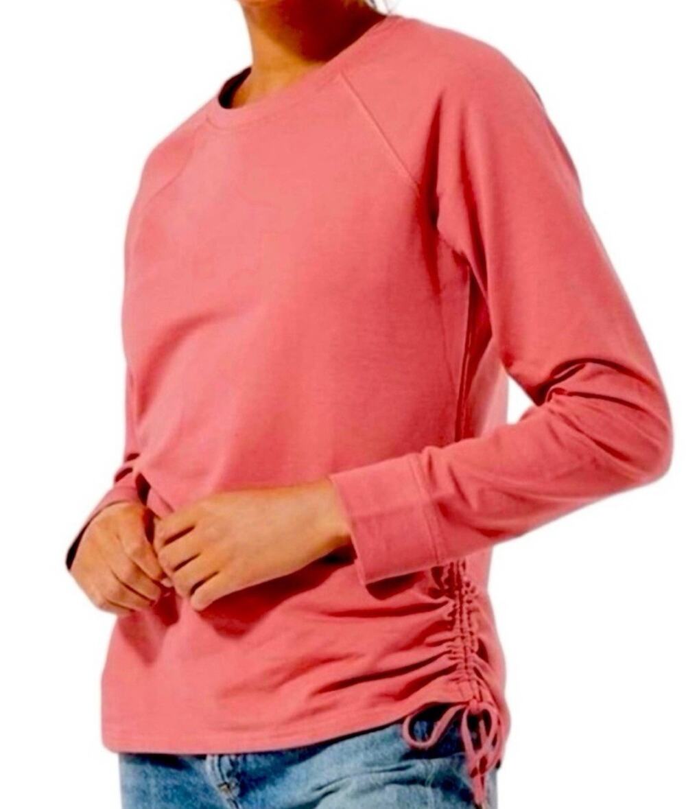 PACT Organic Cotton Long Sleeve Coral Cinch Side Tie Sweatshirt Top S Small
